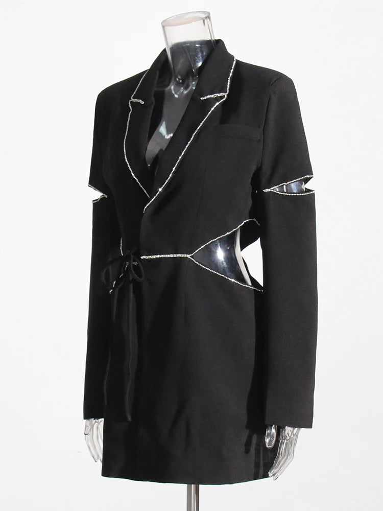 Diamonds Embelished Blazer For Women With Sleeves and Waist Cut-out Designs.