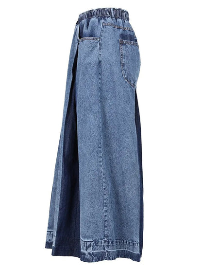 Panelled Wide-Leg Drawstring Denim Jeans