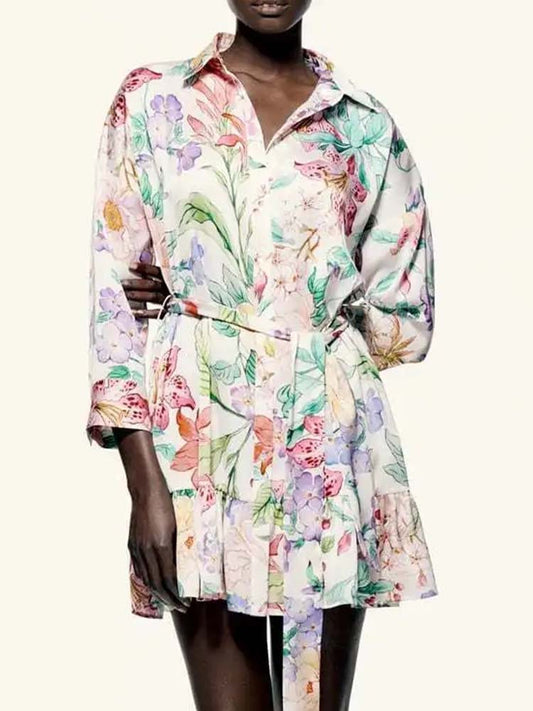 Floral Belted Shirt Dress – Garden Party Chic