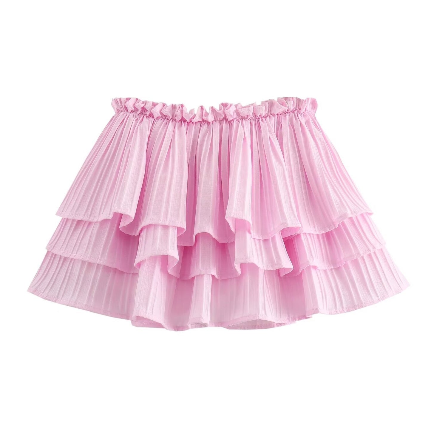 Sweet and Pink Elastic Layered Mini Skirt