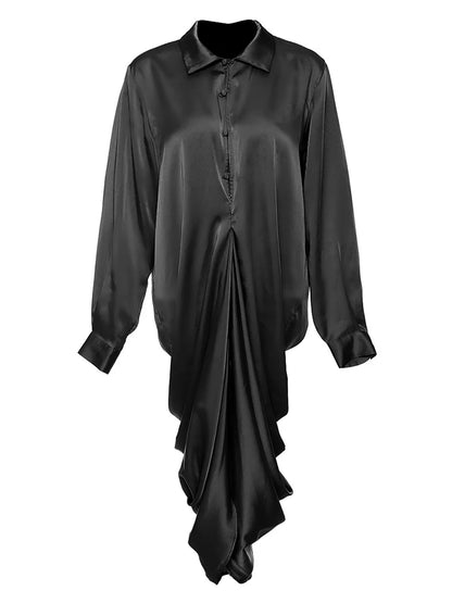 Women's Shirt Dress With Full Sleeves and Wavy Folded Skirt