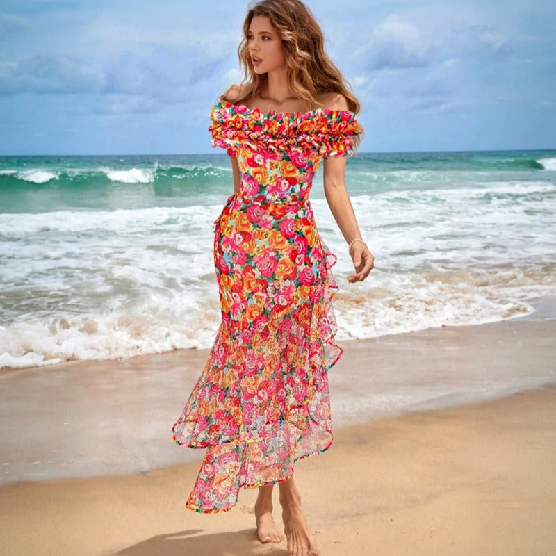 Retro Style Floral One-piece  Swimsuit and Matching Skirt