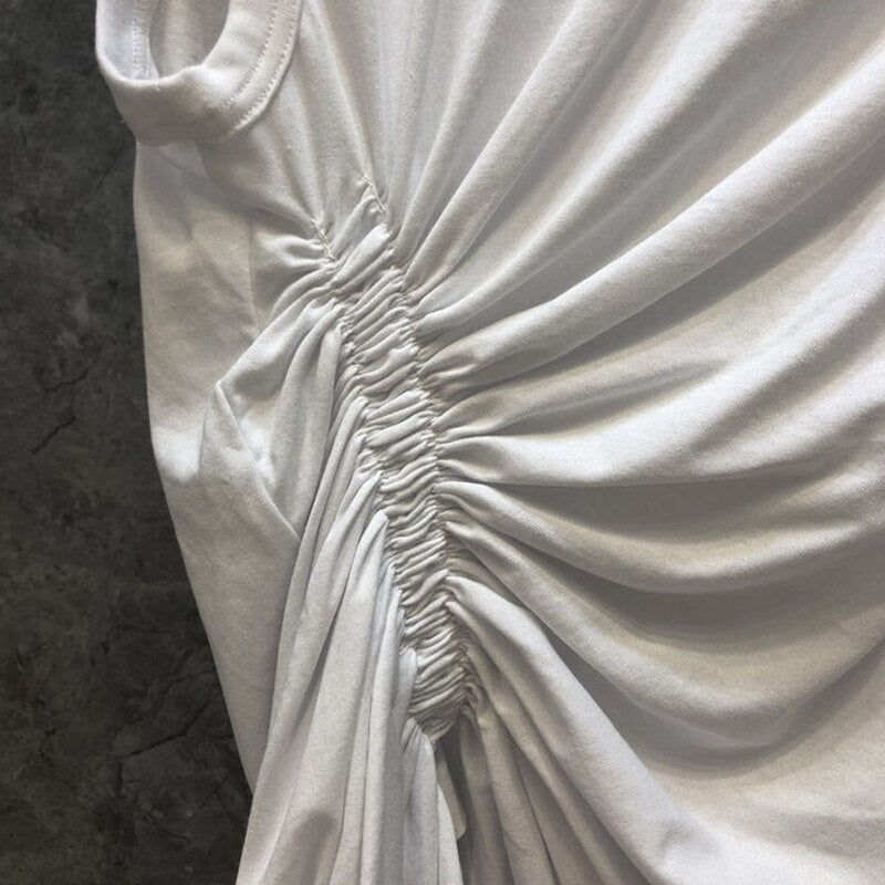 Asymmetrical Ruched Side-Drawstring Sleeveless Top