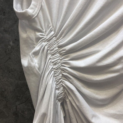 Asymmetrical Ruched Side-Drawstring Sleeveless Top