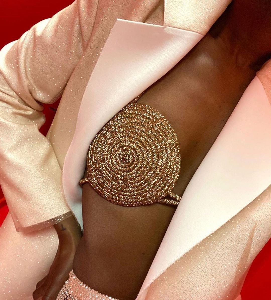 Rose Gold Halter Bra Top With Diamond Chain Details