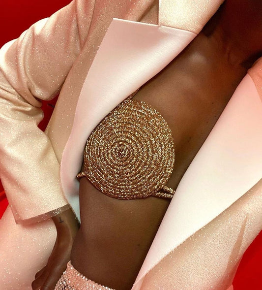 Rose Gold Halter Bra Top With Diamond Chain Details