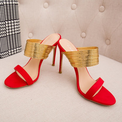 Golden Hour High-Heel Mules – Luxe Metallic Band Stilettos