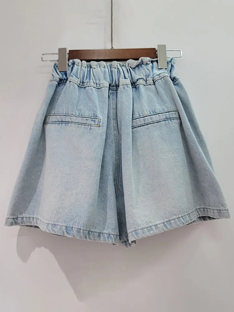 Women's Wide Leg Denim Shorts  Embroidered With Sequins