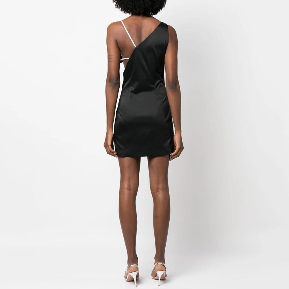 Chic One Shoulder Slim Fitting  Mini Dress with a Diamond Sunflower Design