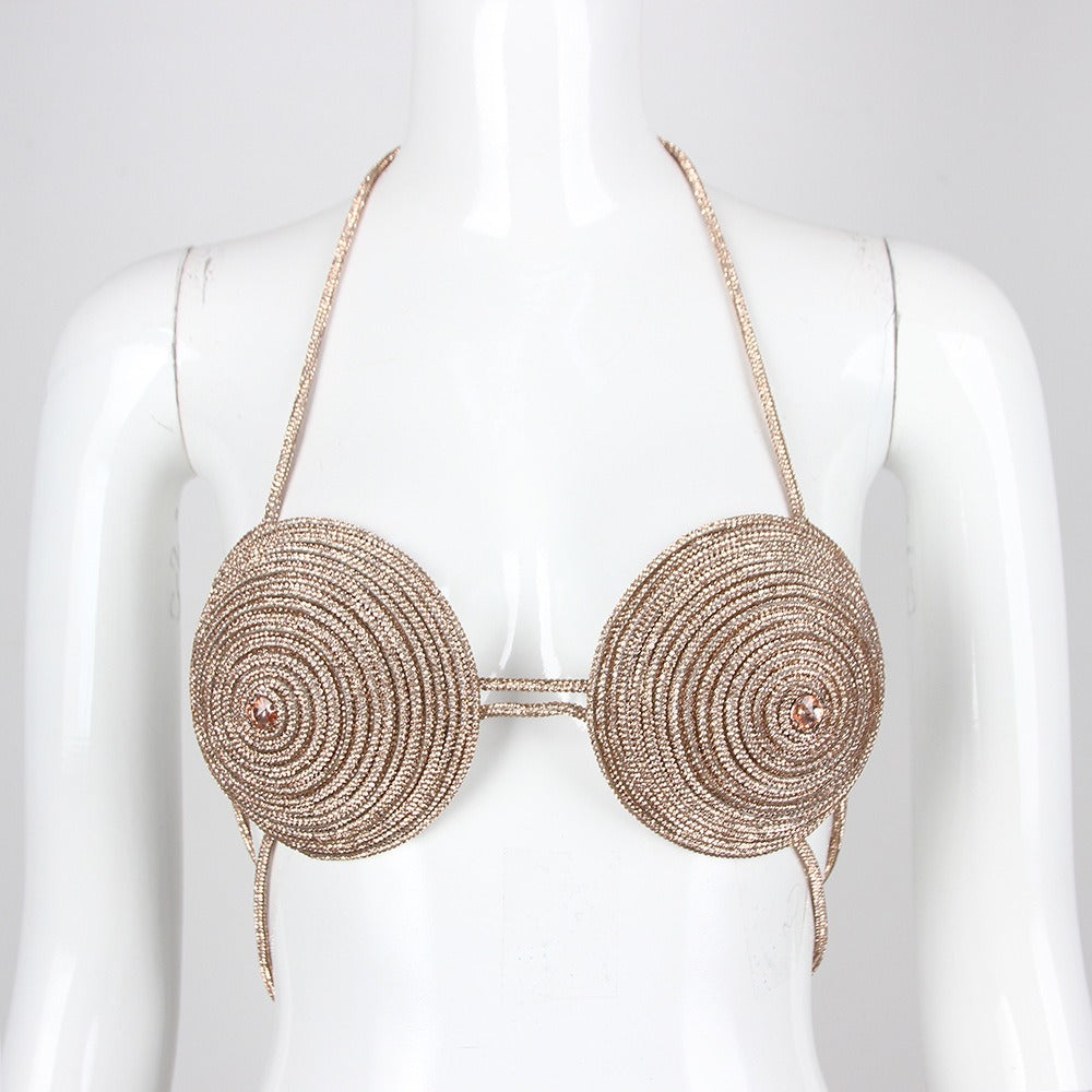 Rose Gold Halter Bra Top With Diamond Chain Details