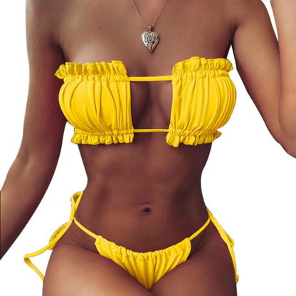 Ruffle Edge Bandeau Bikini Set – Multiple Colors