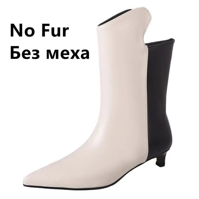 Two-Tone Chic Patent Leather Mid-Heel Boots