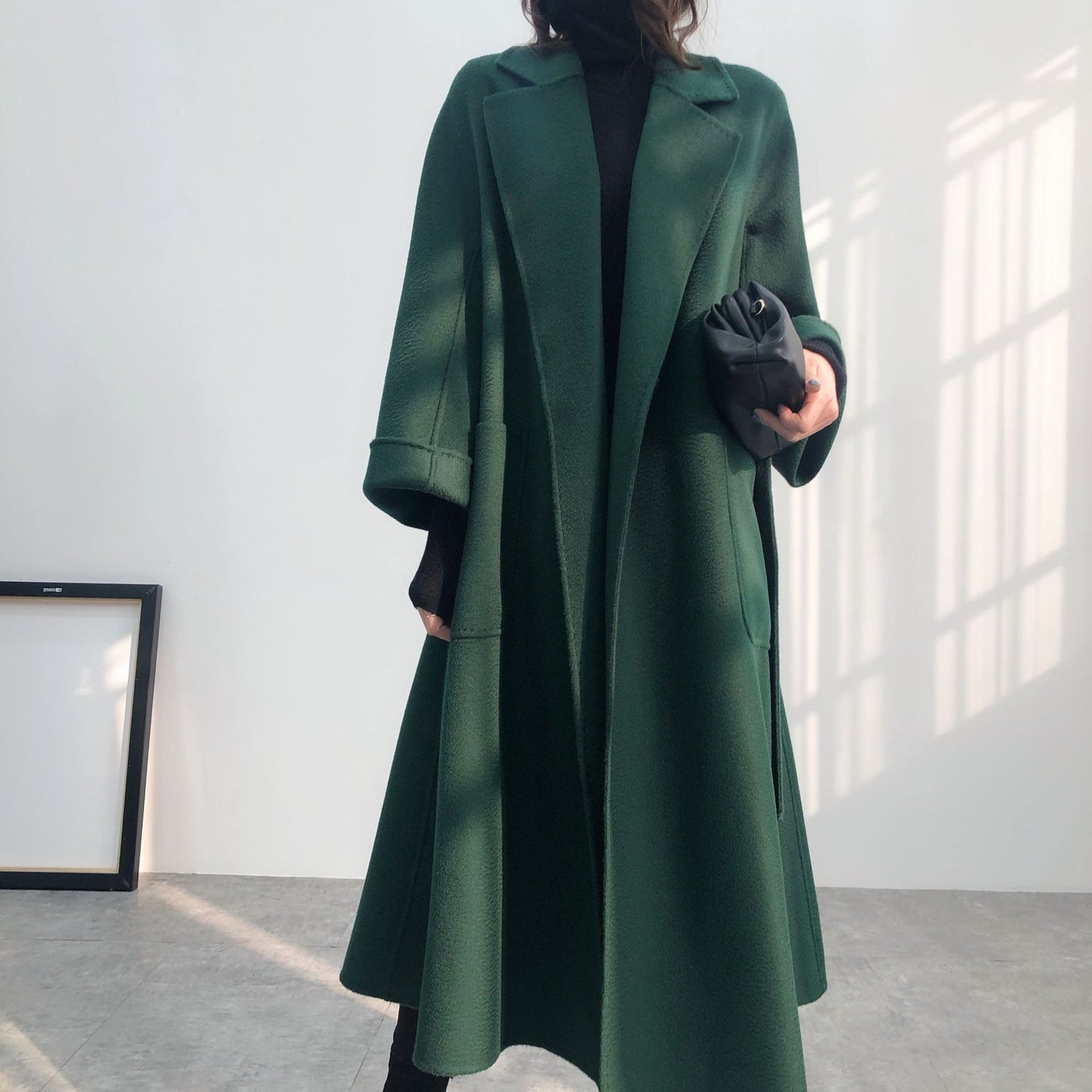 Elegant Long Belted Cashmere Coat for Women