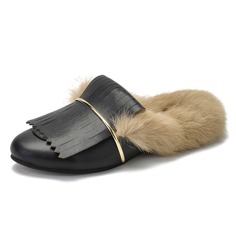 Furry Mules for Women Made With Rabbit Fur