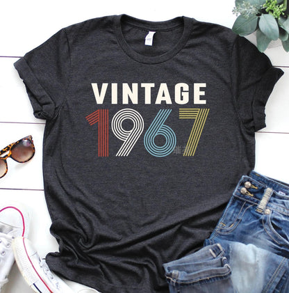 Short Sleeved Cotton T-shirt with Digital Printed "Vintage  1969" Pattern