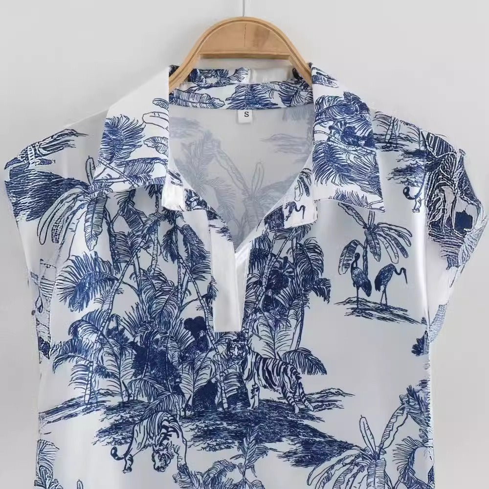 Azure Jungle Scenic Shirt & Ombre-Hem Trousers Set