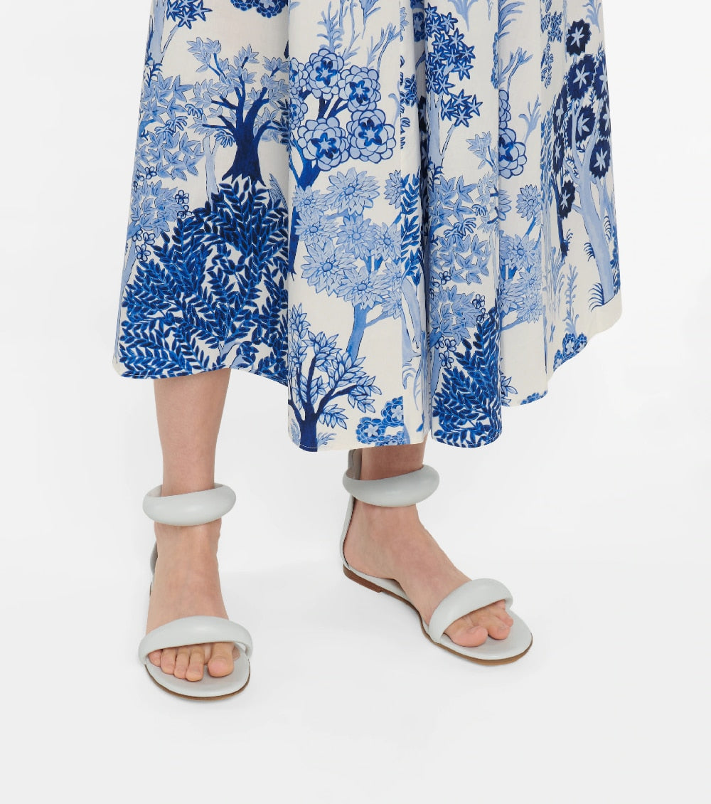 Aura Puff-Strap Leather Flat Sandals