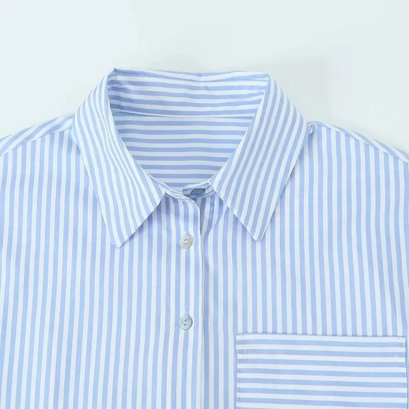 Blue Striped Button-Down Shirt Dress