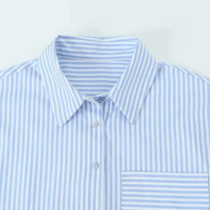 Blue Striped Button-Down Shirt Dress