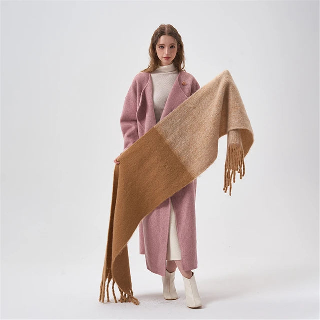 Simple Color Blocking Soft Plush  Cashmere Like Thick  Extra Long Scarf/ Shawl