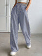 Striped Drawstring Wide-Leg Lounge Pants – Vertical Blue, Tan, & Black Stripe