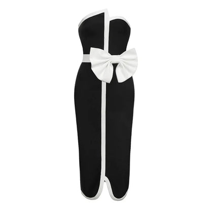 Monochrome Muse 2-Piece Bow Swimsuit & Skirt Set