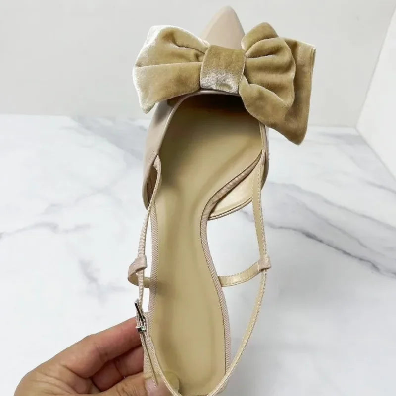 Stylish Beige Bow Embellished Flat shoes