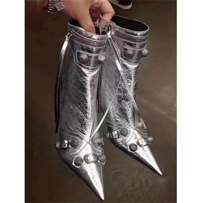 Edgy Pointed Toe Soft Leather Boots, Variety of Colors