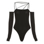 Edgy  Crisscross Straps Black  Body Suit