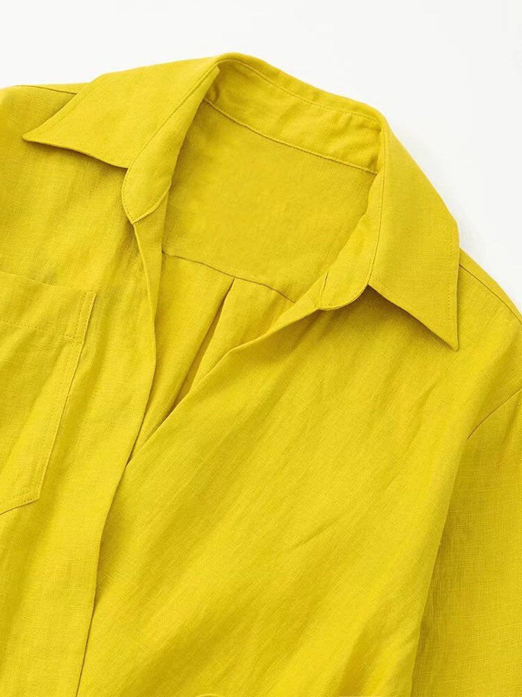 Linen Wrap Shirt & Wide-Leg Pant Set – Chartreuse Chic