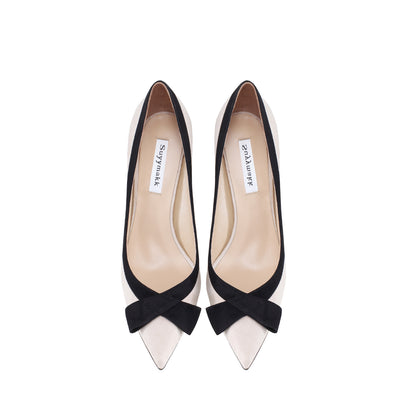 Bianca Contrast Suede Bow-Trim Stiletto Pumps