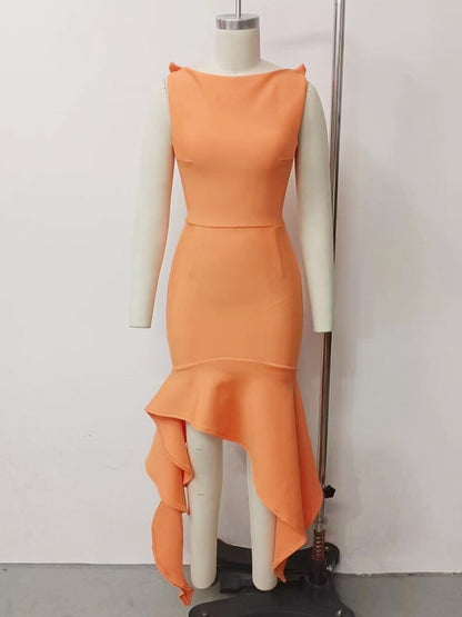 High Fashion Orange Dress With Asymmetrical Hemline