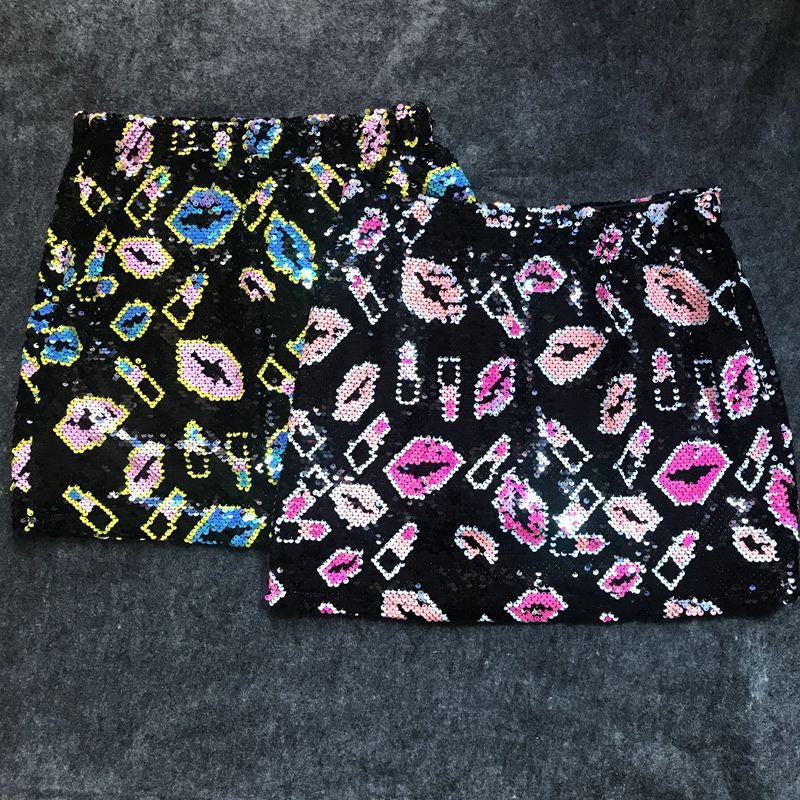 Stylish Sequin Elastic Band High Waisted Mini Skirt