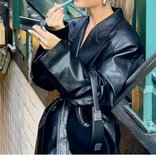 Black Vegan Leather Coat for Women, Elegant, Stylish Outerwear