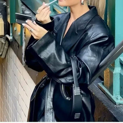Black Vegan Leather Coat for Women, Elegant, Stylish Outerwear