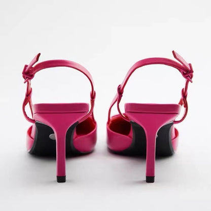 Strappy Pointed Toe Kitten Heels in Hot Pink