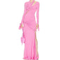 Solid Pink Cut  Long  Out Dress For Women