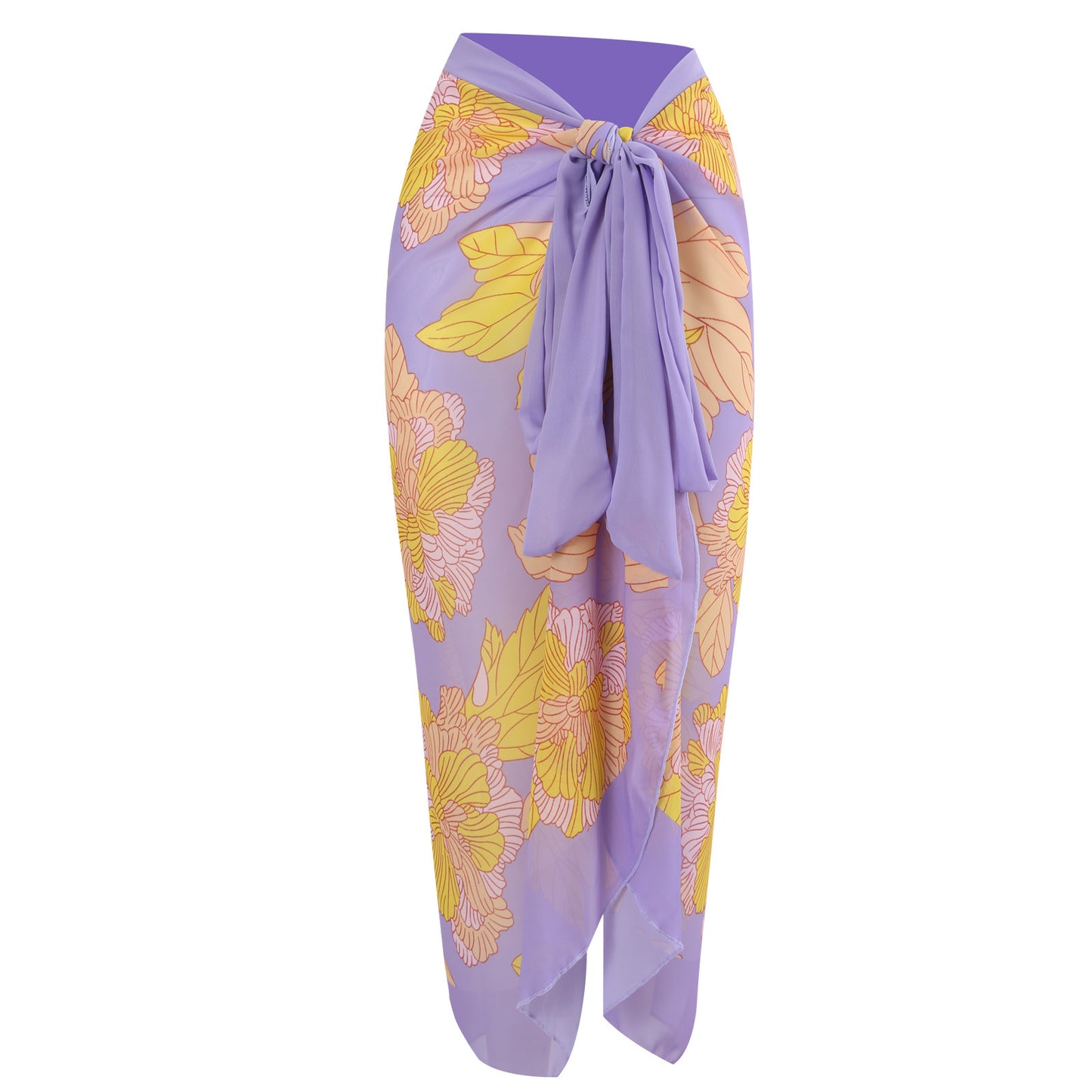 Lilac Bloom Cutout Swimsuit & Chiffon Sarong Set