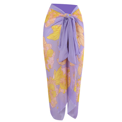 Lilac Bloom Cutout Swimsuit & Chiffon Sarong Set