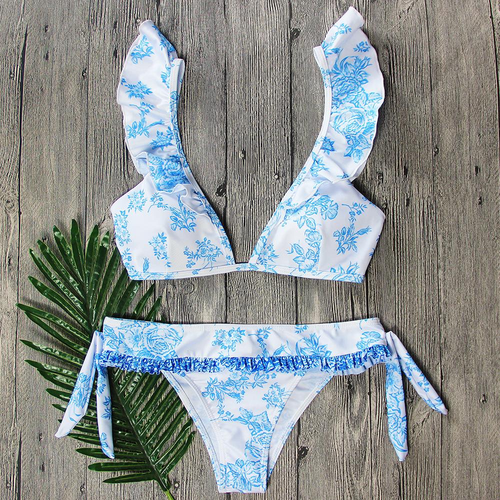 Blue Blossom Ruffle Bikini Set