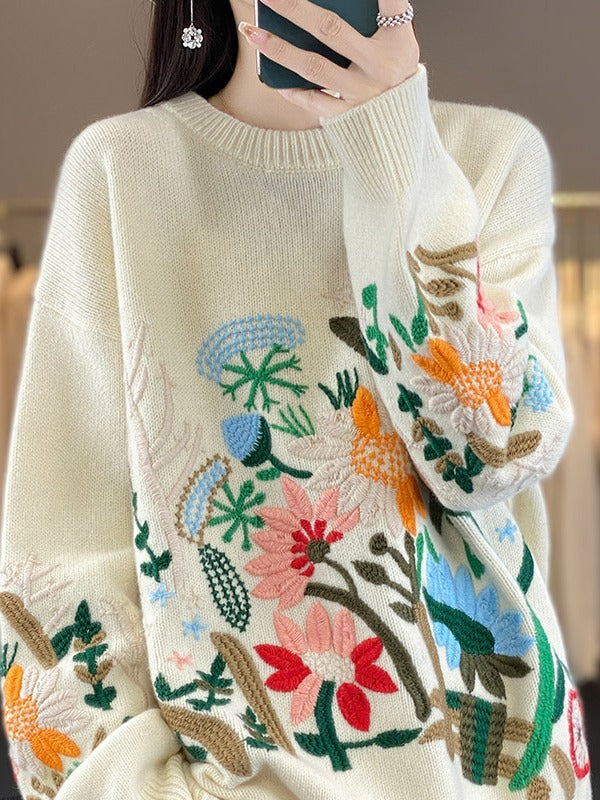 Fabulous Women's Flower Embroidered Sweater