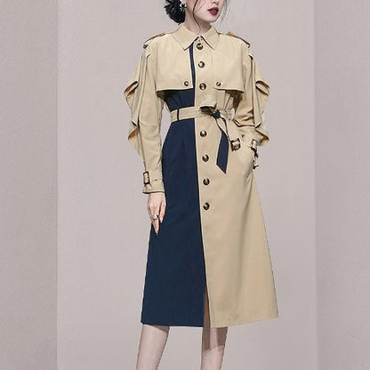 Mid Length Coat in Contrasting  Colors and a Belt