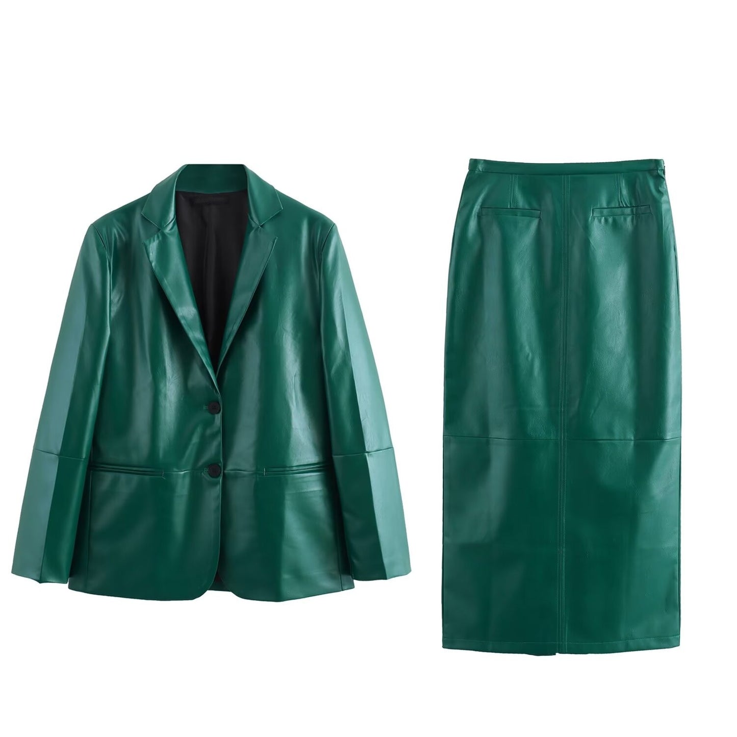 Straight cut  Leather Suit Skirt