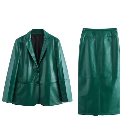 Straight cut  Leather Suit Skirt