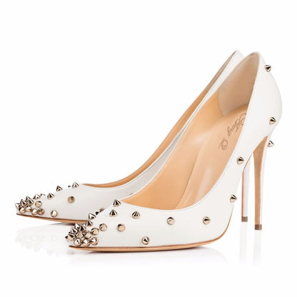 Paskalia “Spike Eve” White Leather Studded Stiletto Pumps