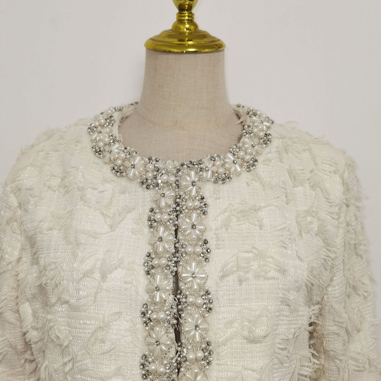 Double-sided Wool Short Jacket with Diamond Beads