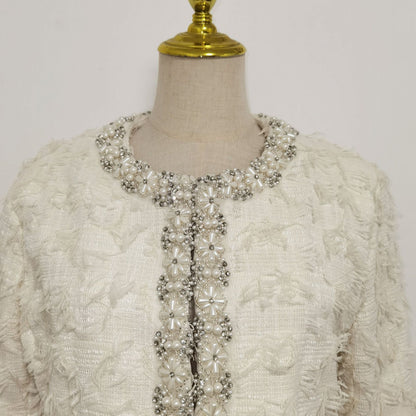 Double-sided Wool Short Jacket with Diamond Beads