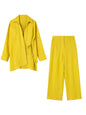Linen Wrap Shirt & Wide-Leg Pant Set – Chartreuse Chic