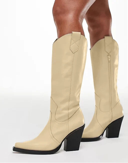 Knee High Cowhide Chic Western Boots – Multiple Colors