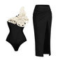 Statement  3D Butterfly Bow One-Piece Swimsuit & Black Ruffle Wrap Skirt